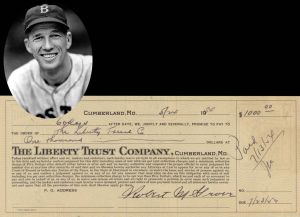 Robert M. Lefty Grove Signed Check - 1954 Autograph