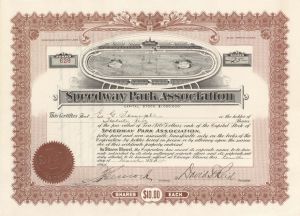 Speedway Park Association - Stock Certificate