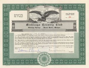 Michicago Country Club - Stock Certificate