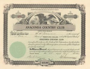 Anaconda Country Club - Stock Certificate