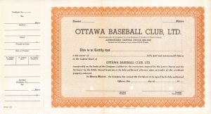 Ottawa Baseball Club, Ltd. - 1950's dated Unissued Sports Stock Certificate