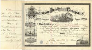 American Dredging Co. - 1870's-90's dated Calaveras County, California Mining Stock Certificate - Office in Philadelphia, Pennsylvania 