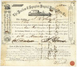 Harlem and Spuyten Duyvil Navigation Co. - 1861-74 dated Shipping Stock Certificate