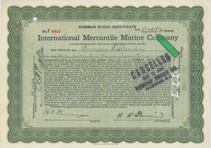 Titanic Stock signed with high share amounts - International Mercantile Marine - 1915 dated Shipping Stock Certificate