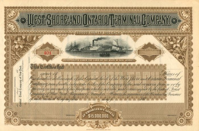 West Shore and Ontario Terminal Co. - Stock Certificate