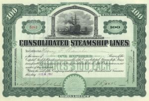 Consolidated Steamship Lines - 1907 dated Stock Certificate - Gorgeous Design