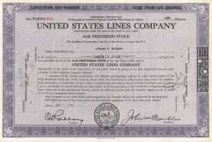 United States Lines Co. - 1929-1946 dated Shipping Stock Certificate