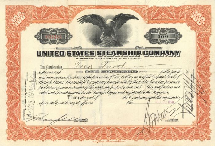 United States Steamship Co. - Stock Certificate