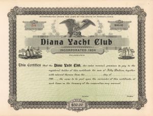 Diana Yacht Club - 1900's dated Unissued Shipping Stock Certificate