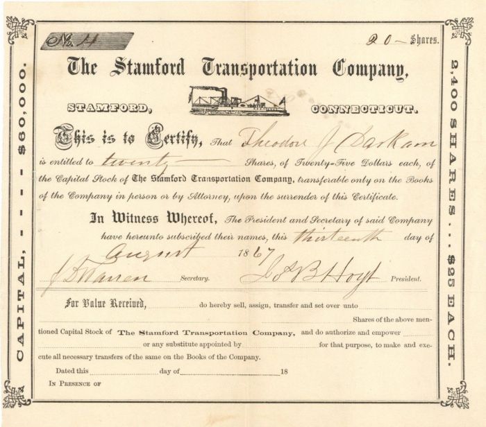Stamford Transportation Co. - Stock Certificate