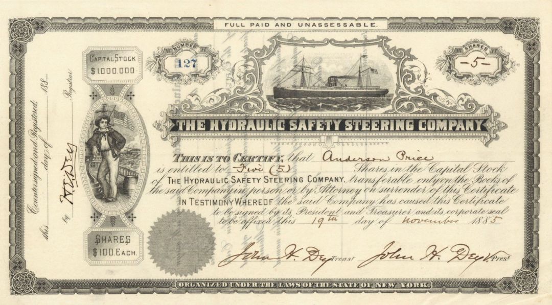 Hydraulic Safety Steering Co. - Shipping Stock Certificate