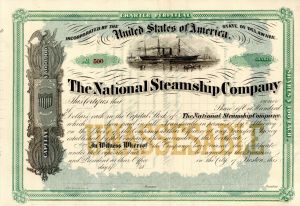 National Steamship Co. - circa 1860's Unissued Stock Certificate