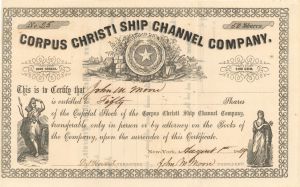 Corpus Christi Ship Channel Co. -  1859 dated Stock Certificate