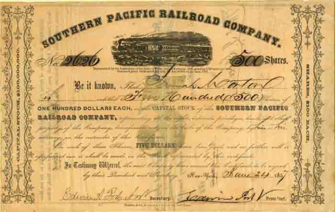 Southern Pacific Railroad Co. - Railway Stock Certificate