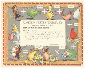 United States Treasury - circa 1940's Al Capp Certificate - Awarded to Individuals who Purchased Savings Bonds