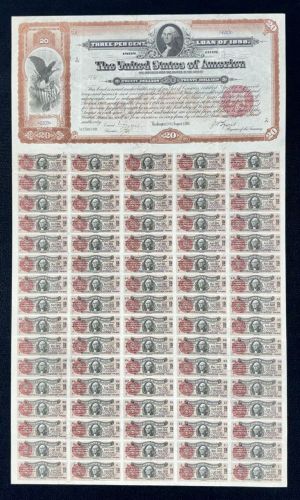 $20 Spanish American War Bond dated 1898 - Spectacular Condition