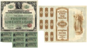 50 Dollar Fourth Liberty Loan Gold Bond of 1933-1938 - 1918 dated $50 US Treasury Bond - Gorgeous Front and Back