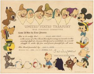 United States Treasury - 1944 dated Disney Certificate for Purchasing War Bonds