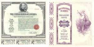 1976 dated $10,000 Treasury Note  - U.S. Treasury Instrument - Only 2 Known to Exist of this Type