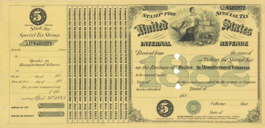 United States Internal Revenue Tobacco - 188- Special Tax Stamp