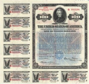 $100 Victory Liberty Loan Bond - 1919 Dated U.S. Treasury Bond