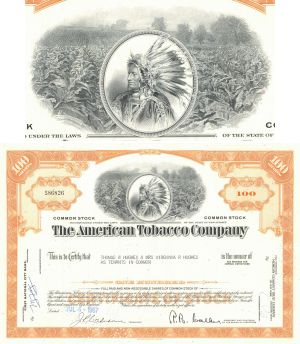 American Tobacco Co. - 1950's-60's dated Stock Certificate - Acquired Lucky Strike & over 200 Rival Firms
