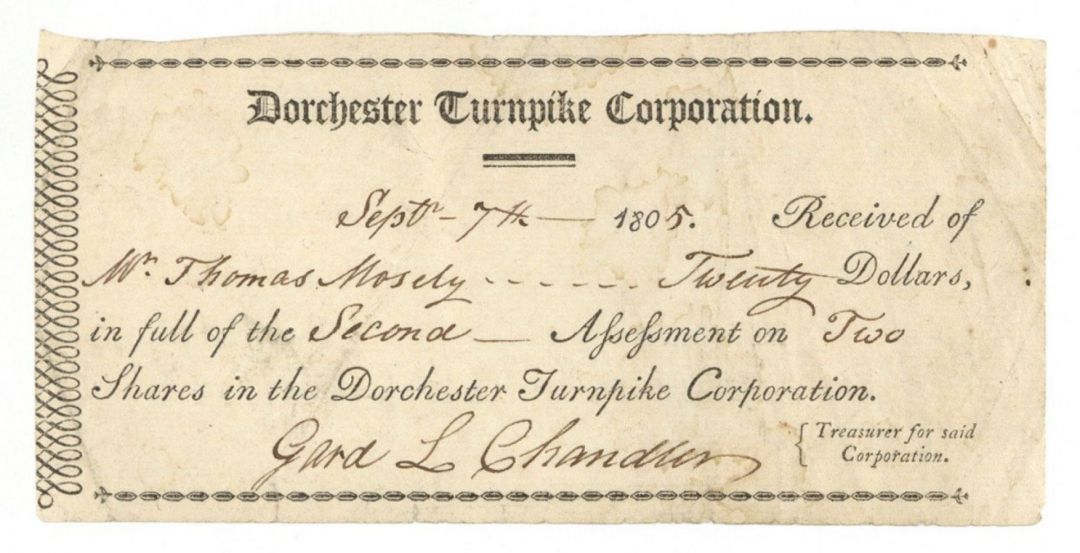 Dorchester Turnpike Corp. - Stock Certificate