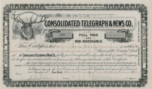 Consolidated Telegraph and News Co. - Stock Certificate