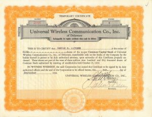 Universal Wireless Communication Co., Inc. - Stock Certificate