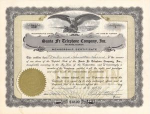 Santa Fe Telephone Company, Inc. - 1952 or 1956 dated Stock Certificate