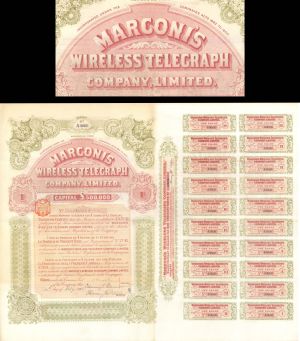 Marconi's Wireless Telgraph Company, Limited - 1908 dated United Kingdom Stock Certificate - England