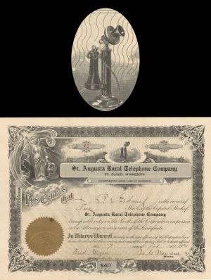 St. Augusta Rural Telephone Co. - 1921-1930 dated Stock Certificate