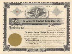 Andover Electric Telephone Co. - Unissued Telephone Stock Certificate