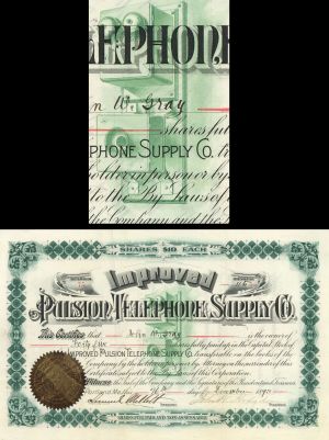 Improved Pulsion Telephone Supply Co. -  1893 dated Stock Certificate