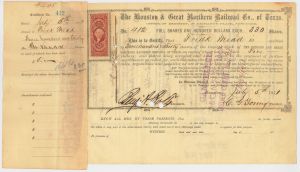 Houston and Great Northern Railroad Co. of Texas - 1871-1874 dated Texas Railway Stock Certificate