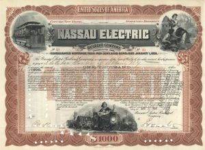 Nassau Electric Railroad Co. - 1904 or 1909 dated $1,000 Bond