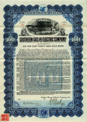 Southern Gas and Electric Co. Inc. - $100 Utility Gold Bond