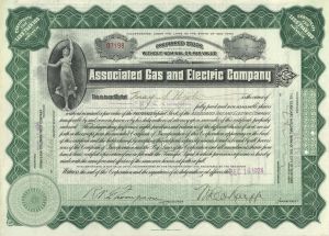 Associated Gas and Electric Co. - 1924 dated Utility Stock Certificate