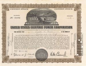 United States Electric Power Corporation - 1930's dated Utility Stock Certificate