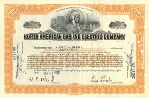 North American Gas and Electric Co. - Indian Vignette - 1930's dated Utility Stock Certificate