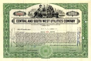 Central and South West Utilities Co. - Utility Stock Certificate