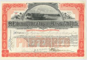 St. Lawrence Power Co. of Massena, New York - 1898-1900 dated Utility Stock Certificate