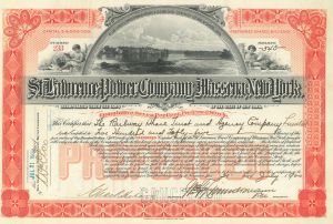 St. Lawrence Power Co. of Massena, New York - 1898-1900 dated Utility Stock Certificate