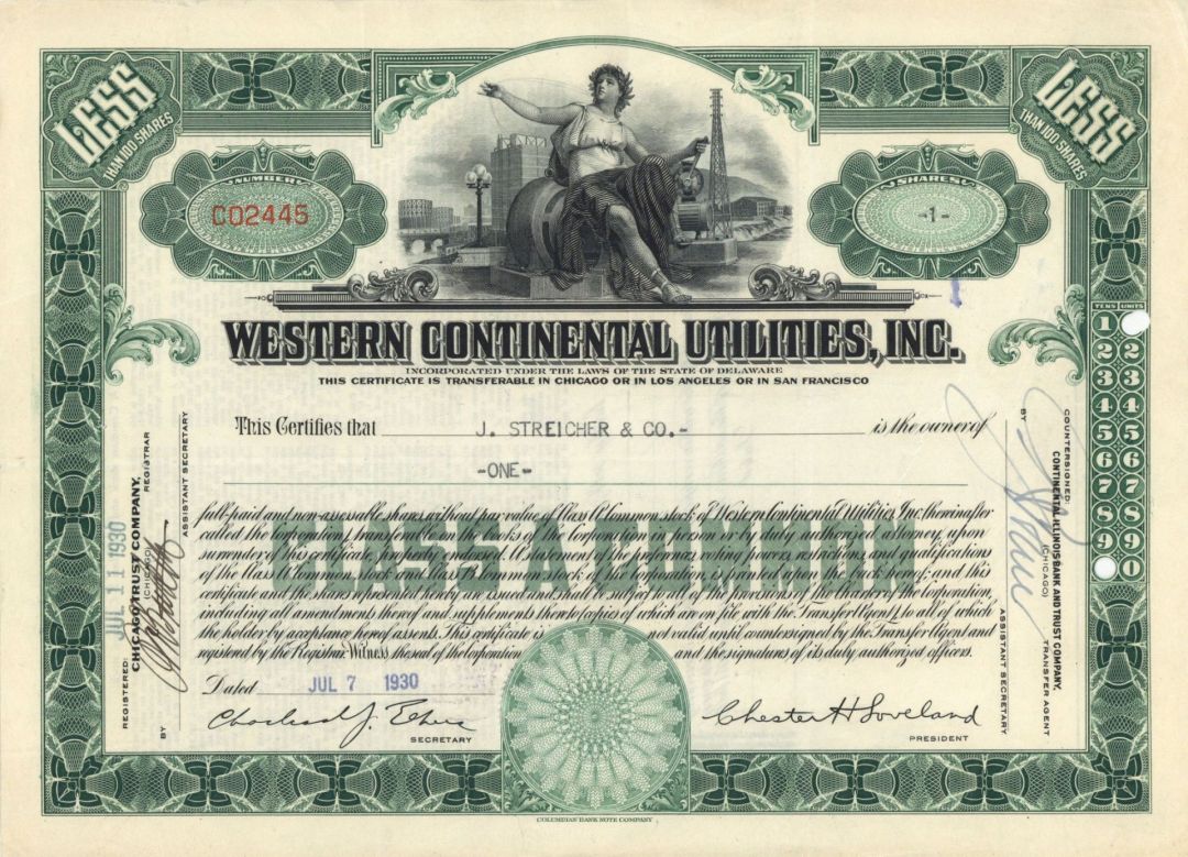 Western Continental Utilities, Inc. - Stock Certificate