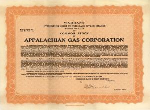 Appalachian Gas Corp. - 1940 dated Stock Certificate