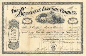 Keystone Electric Co. - 1884 dated Stock Certificate