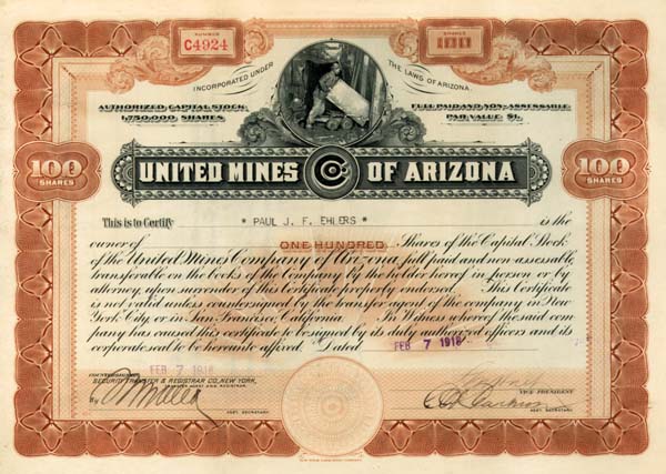 United Mines of Arizona - Stock Certificate