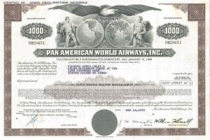 Pan American World Airways, Inc. - 1970's dated Aviation Bond - Very Historic Airline Company