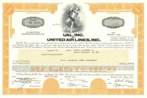 United Airlines, Inc. also known as UAL, Inc. - 1970's dated Aviation Bond