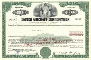 United Aircraft Corporation - Bond - American Aircraft Manufacturer formed by the break-up of United Aircraft & Transport Corporation